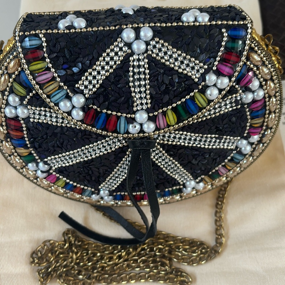 lulu Embellished Black Beaded Shoulder Bag